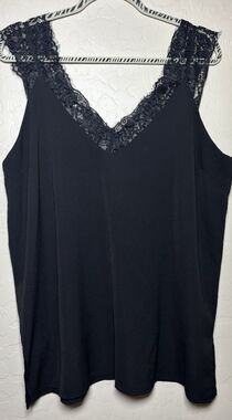 Giddy Up Glamour Black Floral Lace V Neck Sleeveless Tank Top Western Boho XL
